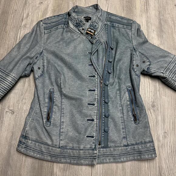 Fantazia Jacket Womens Small Blue Vegan Leather Bomber Motorcycle NWT - Picture 6 of 10